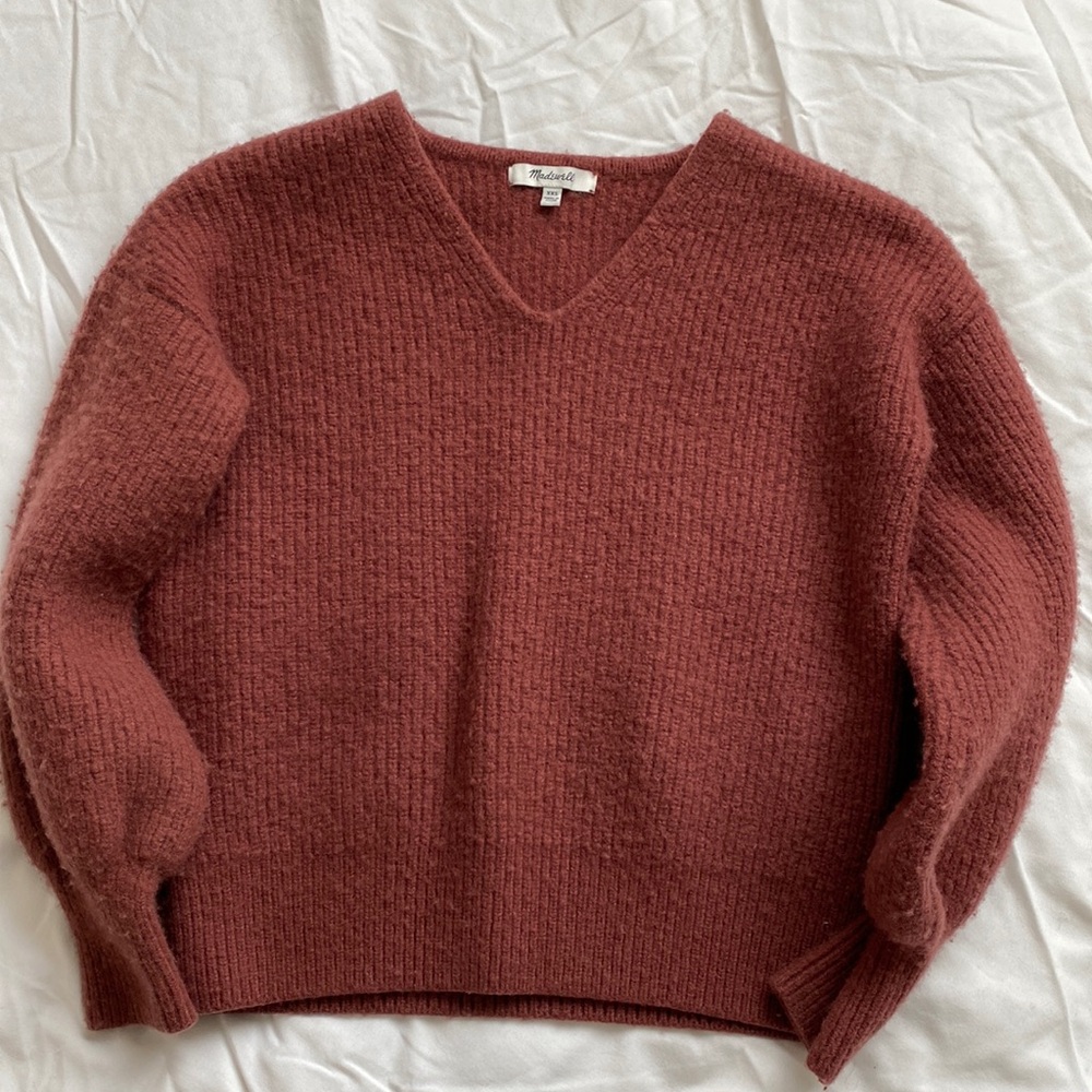 Dark Peachy Sweater with Balloon Sleeves